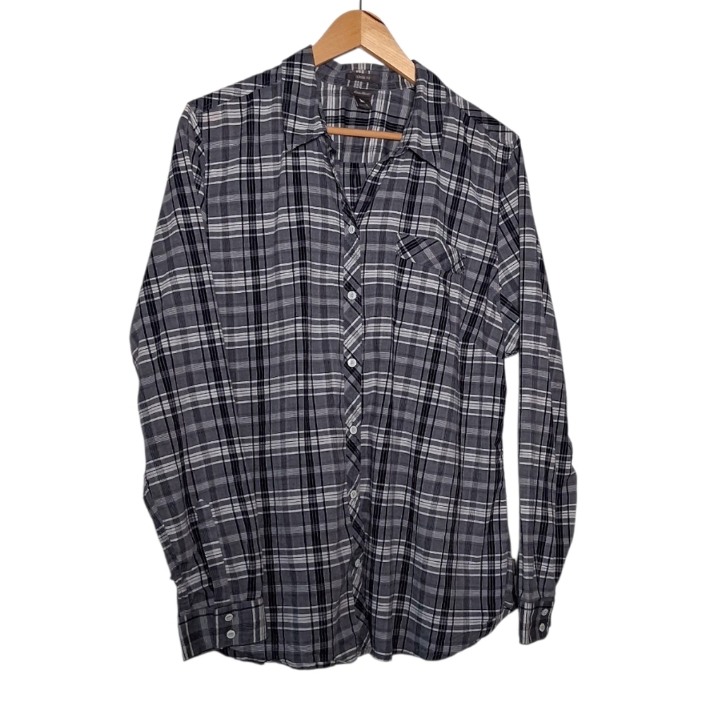Eddie Bauer Shirt Plaid Long Sleeve Button Up Cotton Navy Size XL